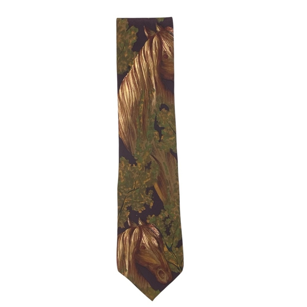 Christian Dior Monsieur Silk Equestrian Horse Print Men's Neck Tie